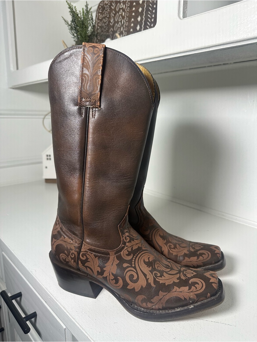 Tin Haul Fillygree Cowboy Boots Womens 8 Brown Western Tooled Leather Rodeo Boho - Picture 5 of 9